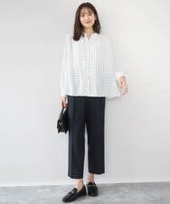 F1LGD33170 MK MICHEL KLEIN(小さいサイズ)(メゾン ドゥ サンク) 【小さいサイズ】ドライタッチストレッチ テーパードパンツ/イージーケア/洗濯機で洗える グレージュ