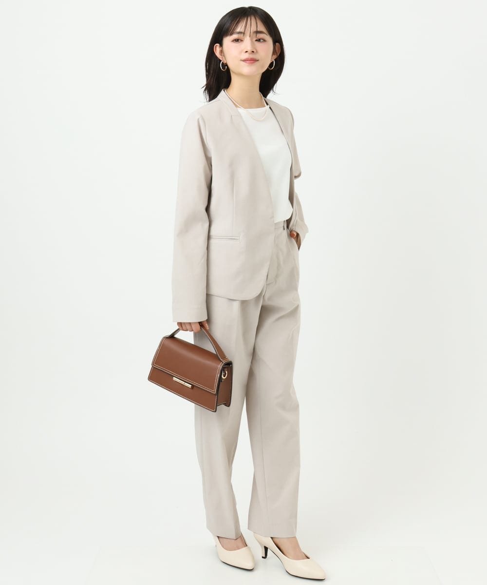 F1LGD33170 MK MICHEL KLEIN(小さいサイズ)(メゾン ドゥ サンク) 【小さいサイズ】ドライタッチストレッチ テーパードパンツ/イージーケア/洗濯機で洗える グレージュ