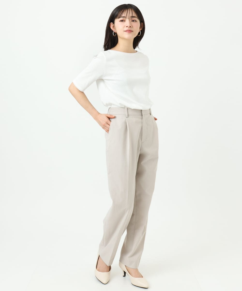 F1LGD33170 MK MICHEL KLEIN(小さいサイズ)(メゾン ドゥ サンク) 【小さいサイズ】ドライタッチストレッチ テーパードパンツ/イージーケア/洗濯機で洗える グレージュ