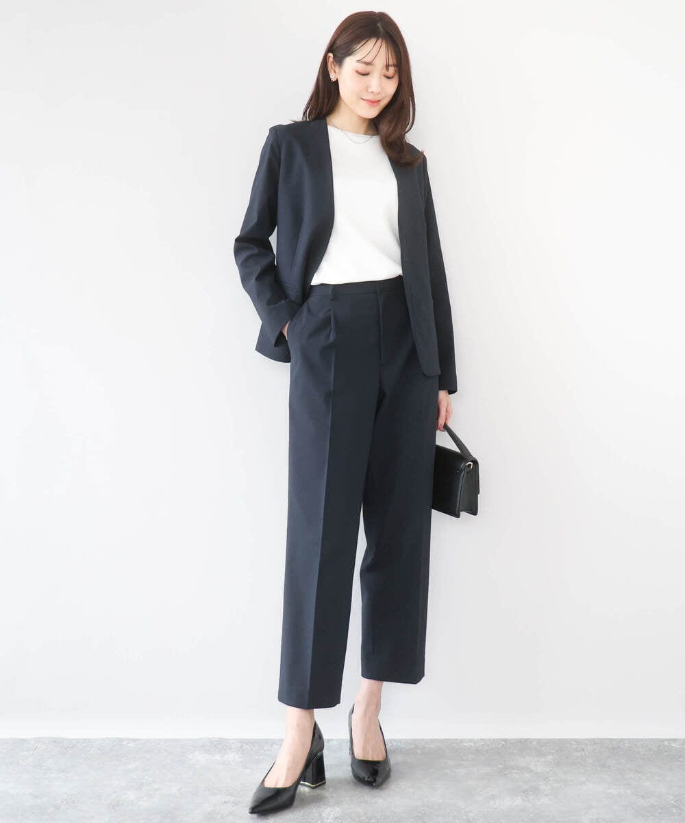 F1LGD33170 MK MICHEL KLEIN(小さいサイズ)(メゾン ドゥ サンク) 【小さいサイズ】ドライタッチストレッチ テーパードパンツ/イージーケア/洗濯機で洗える グレージュ