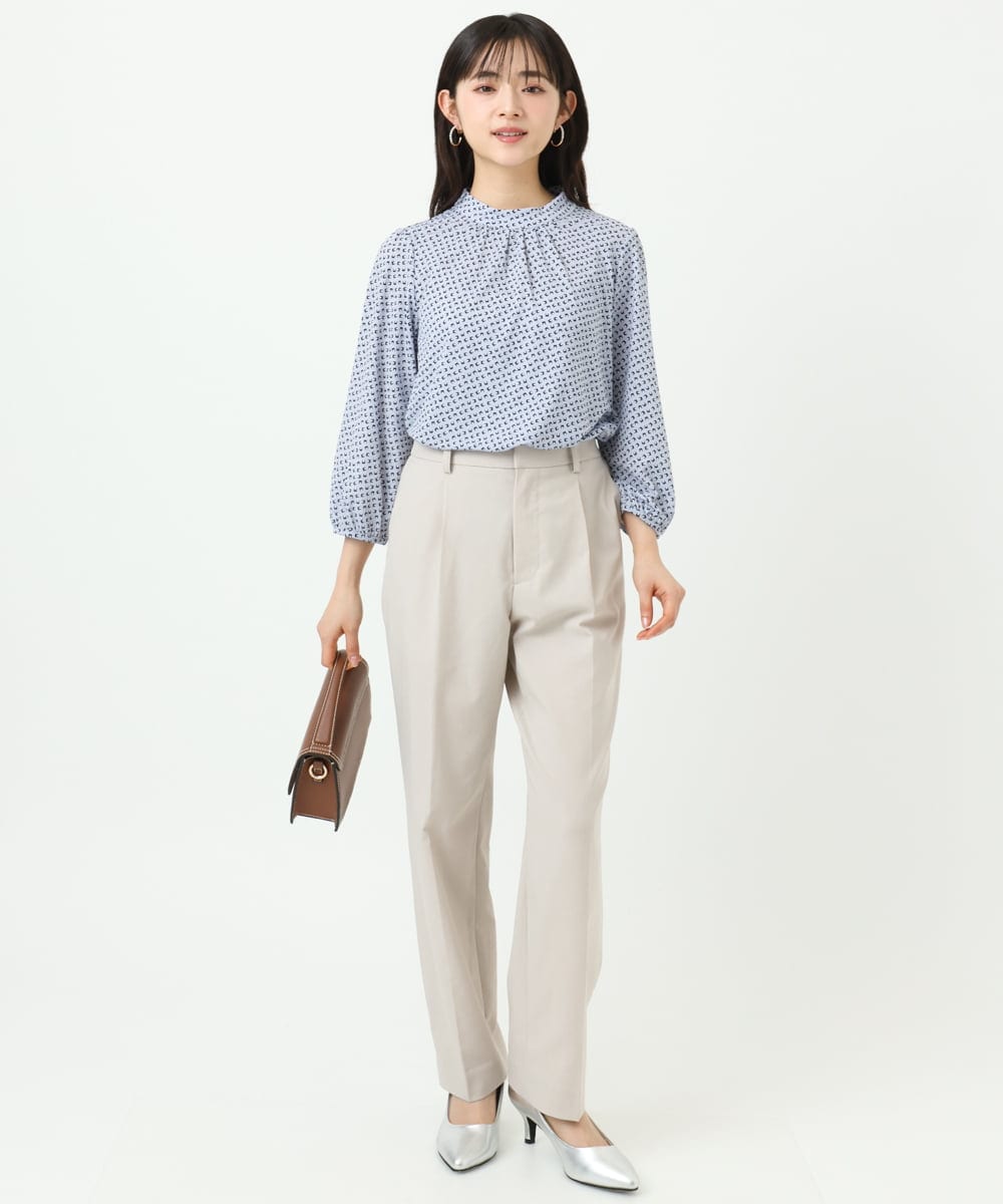 F1LGD33170 MK MICHEL KLEIN(小さいサイズ)(メゾン ドゥ サンク) 【小さいサイズ】ドライタッチストレッチ テーパードパンツ/イージーケア/洗濯機で洗える グレージュ