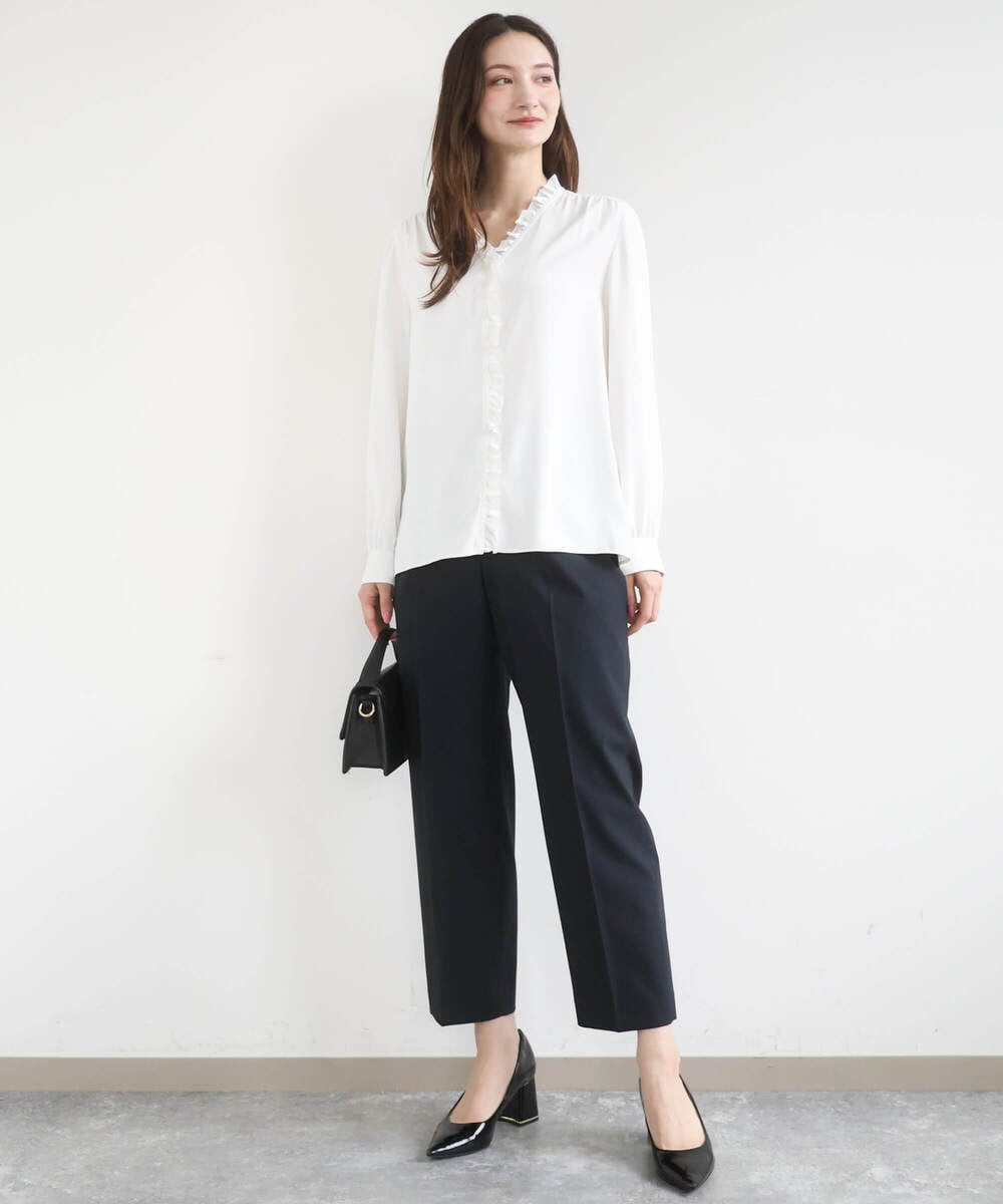 F1LGD33170 MK MICHEL KLEIN(小さいサイズ)(メゾン ドゥ サンク) 【小さいサイズ】ドライタッチストレッチ テーパードパンツ/イージーケア/洗濯機で洗える グレージュ