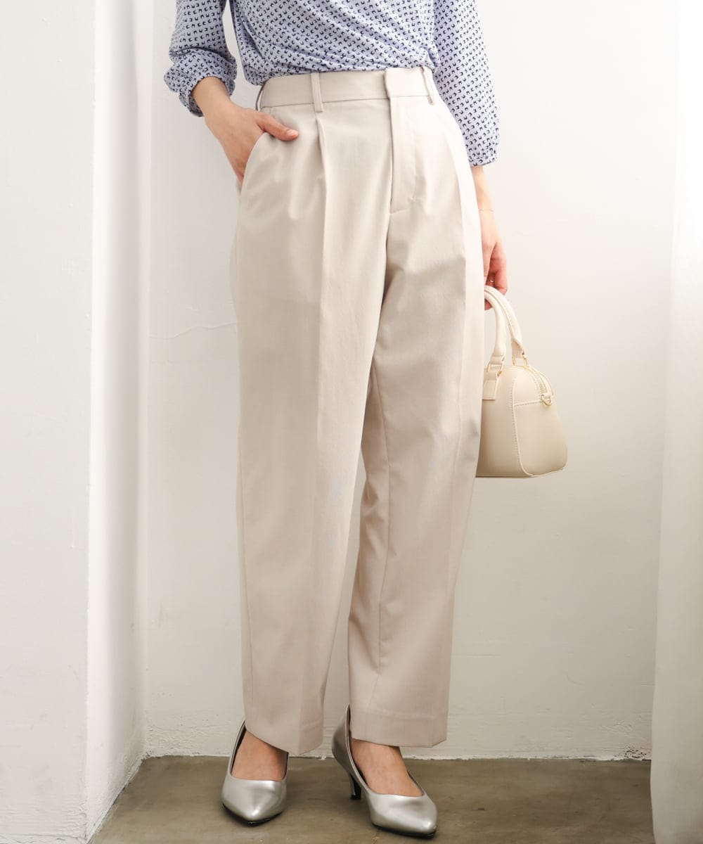 F1LGD33170 MK MICHEL KLEIN(小さいサイズ)(メゾン ドゥ サンク) 【小さいサイズ】ドライタッチストレッチ テーパードパンツ/イージーケア/洗濯機で洗える グレージュ