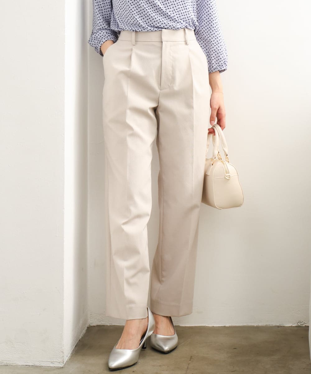 F1LGD33170 MK MICHEL KLEIN(小さいサイズ)(メゾン ドゥ サンク) 【小さいサイズ】ドライタッチストレッチ テーパードパンツ/イージーケア/洗濯機で洗える グレージュ