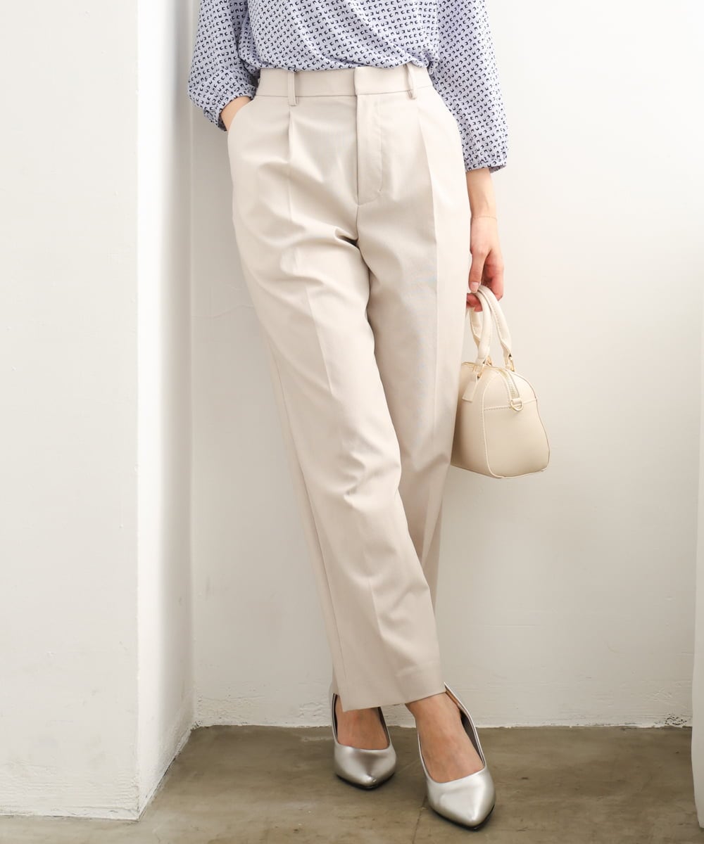 F1LGD33170 MK MICHEL KLEIN(小さいサイズ)(メゾン ドゥ サンク) 【小さいサイズ】ドライタッチストレッチ テーパードパンツ/イージーケア/洗濯機で洗える グレージュ