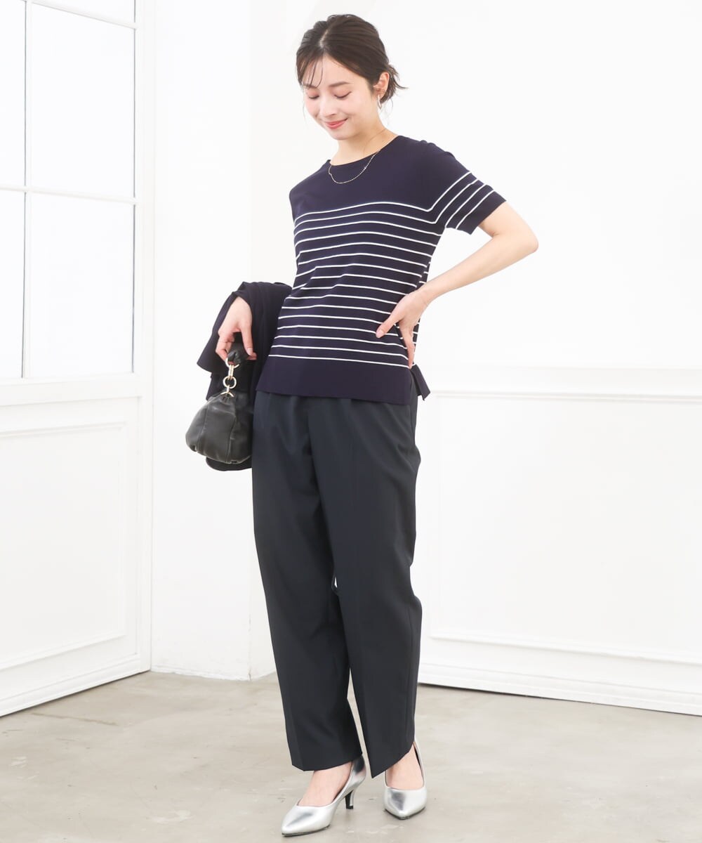 F1LGD33170 MK MICHEL KLEIN(小さいサイズ)(メゾン ドゥ サンク) 【小さいサイズ】ドライタッチストレッチ テーパードパンツ/イージーケア/洗濯機で洗える グレージュ
