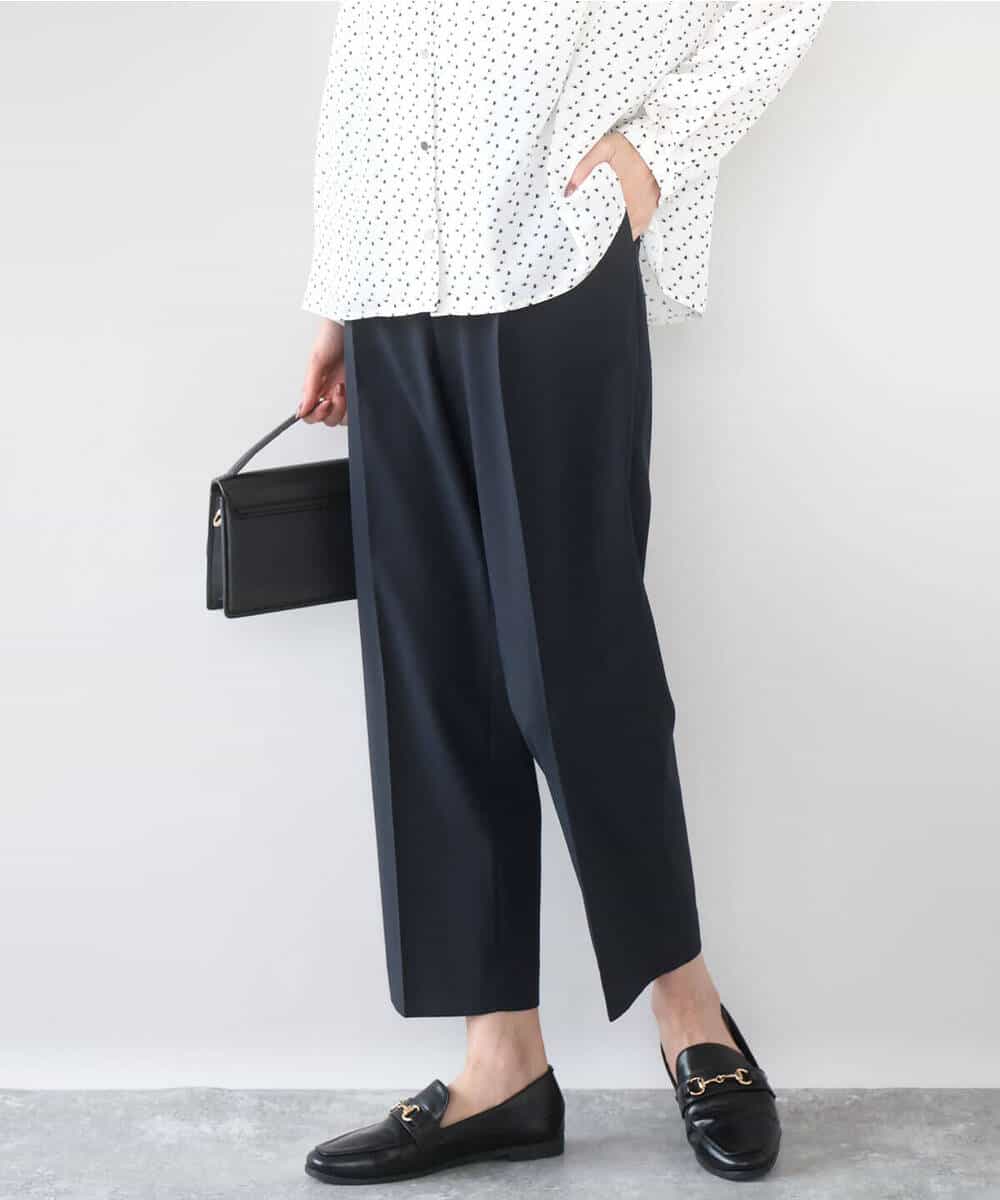 F1LGD33170 MK MICHEL KLEIN(小さいサイズ)(メゾン ドゥ サンク) 【小さいサイズ】ドライタッチストレッチ テーパードパンツ/イージーケア/洗濯機で洗える ネイビー