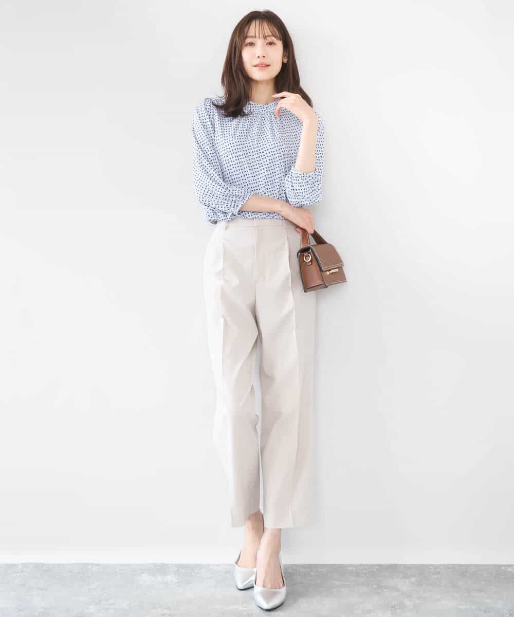 F1LGD33170 MK MICHEL KLEIN(小さいサイズ)(メゾン ドゥ サンク) 【小さいサイズ】ドライタッチストレッチ テーパードパンツ/イージーケア/洗濯機で洗える グレージュ