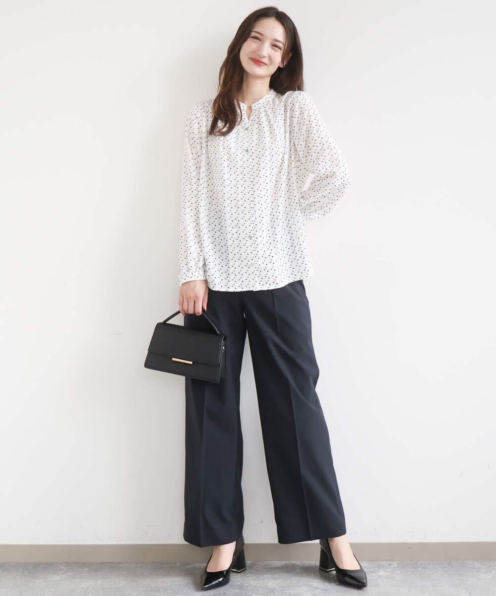 F1LGD34170 MK MICHEL KLEIN(小さいサイズ)(メゾン ドゥ サンク) 【小さいサイズ】ドライタッチストレッチ ワイドパンツ/イージーケア/洗濯機で洗える グレージュ