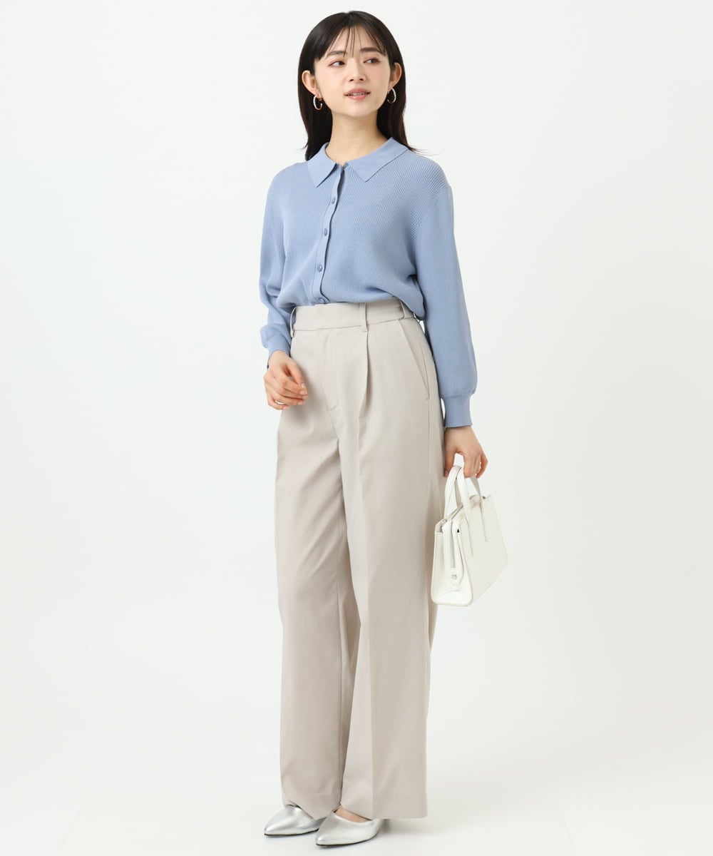 F1LGD34170 MK MICHEL KLEIN(小さいサイズ)(メゾン ドゥ サンク) 【小さいサイズ】ドライタッチストレッチ ワイドパンツ/イージーケア/洗濯機で洗える グレージュ