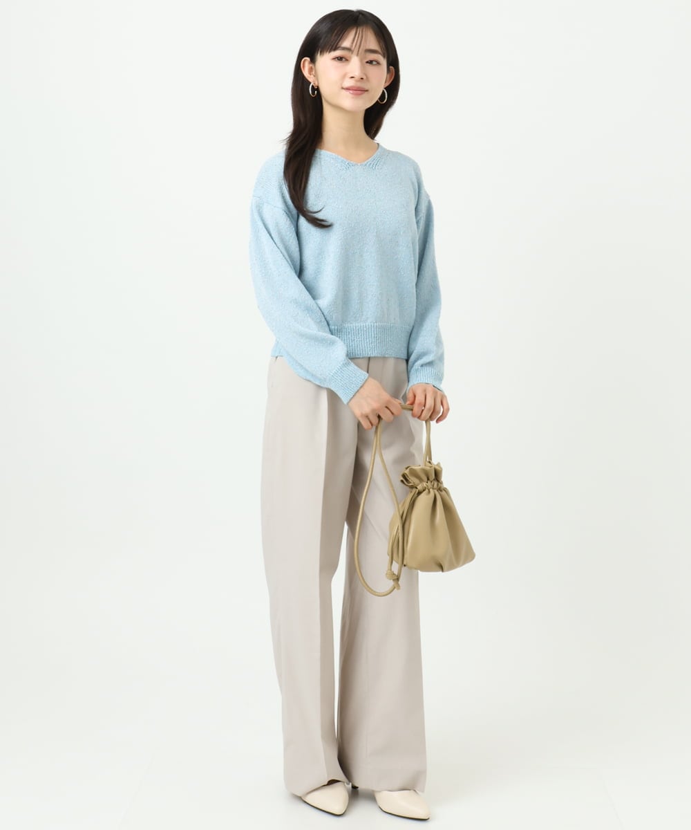 F1LGD34170 MK MICHEL KLEIN(小さいサイズ)(メゾン ドゥ サンク) 【小さいサイズ】ドライタッチストレッチ ワイドパンツ/イージーケア/洗濯機で洗える グレージュ