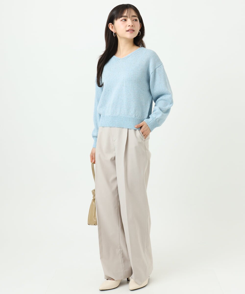 F1LGD34170 MK MICHEL KLEIN(小さいサイズ)(メゾン ドゥ サンク) 【小さいサイズ】ドライタッチストレッチ ワイドパンツ/イージーケア/洗濯機で洗える グレージュ