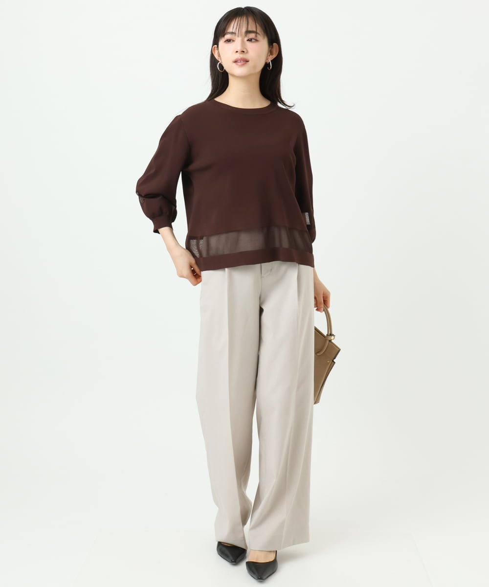 F1LGD34170 MK MICHEL KLEIN(小さいサイズ)(メゾン ドゥ サンク) 【小さいサイズ】ドライタッチストレッチ ワイドパンツ/イージーケア/洗濯機で洗える グレージュ