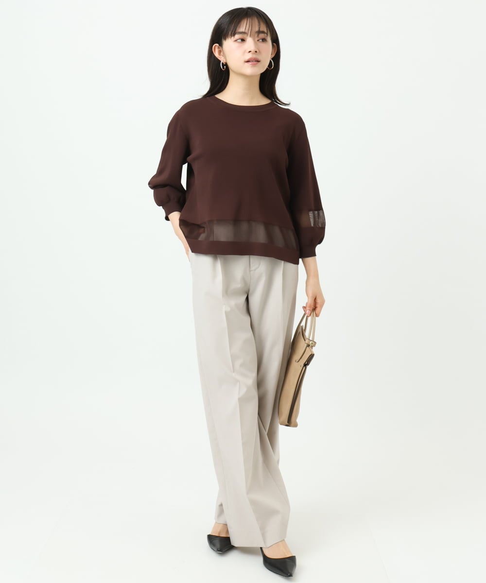 F1LGD34170 MK MICHEL KLEIN(小さいサイズ)(メゾン ドゥ サンク) 【小さいサイズ】ドライタッチストレッチ ワイドパンツ/イージーケア/洗濯機で洗える グレージュ