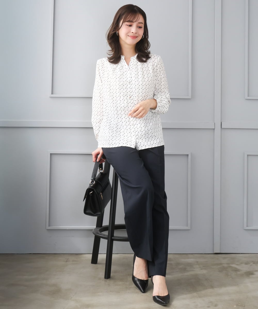 F1LGD34170 MK MICHEL KLEIN(小さいサイズ)(メゾン ドゥ サンク) 【小さいサイズ】ドライタッチストレッチ ワイドパンツ/イージーケア/洗濯機で洗える グレージュ