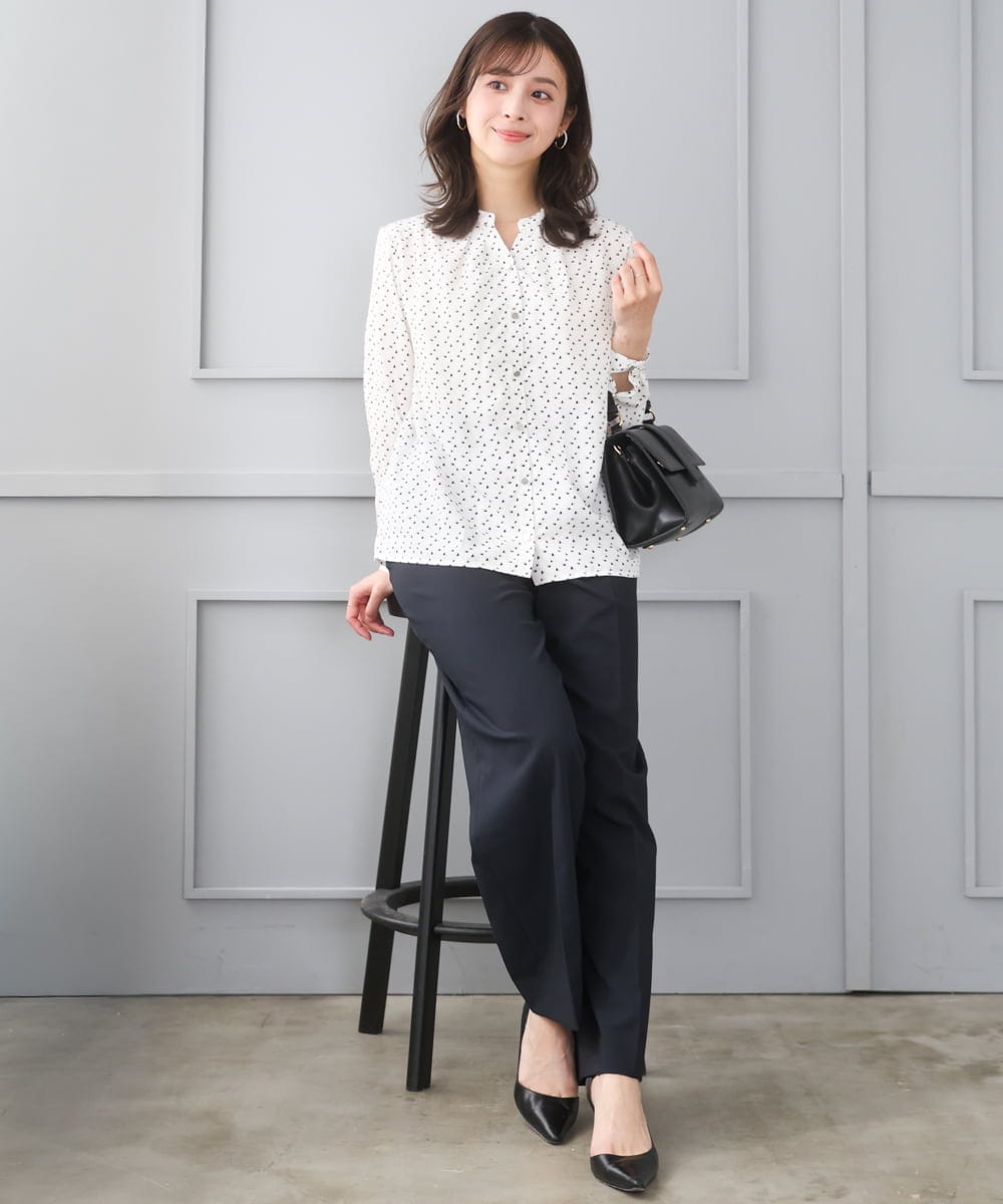 F1LGD34170 MK MICHEL KLEIN(小さいサイズ)(メゾン ドゥ サンク) 【小さいサイズ】ドライタッチストレッチ ワイドパンツ/イージーケア/洗濯機で洗える グレージュ