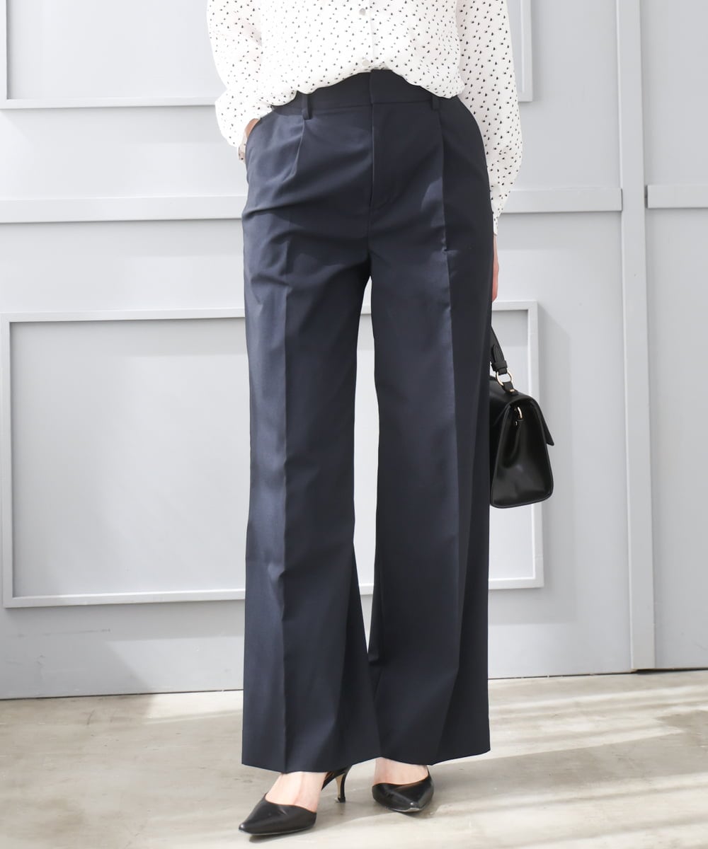 F1LGD34170 MK MICHEL KLEIN(小さいサイズ)(メゾン ドゥ サンク) 【小さいサイズ】ドライタッチストレッチ ワイドパンツ/イージーケア/洗濯機で洗える グレージュ