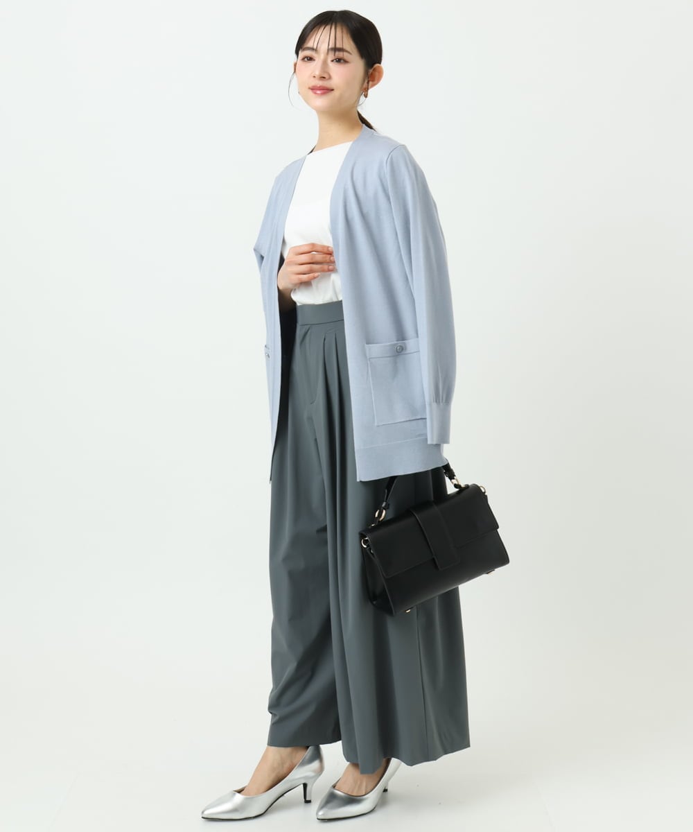 F1LGD37170 MK MICHEL KLEIN(小さいサイズ)(メゾン ドゥ サンク) 【小さいサイズ】ストレッチ3タックワイドパンツ/洗える ダークグレー