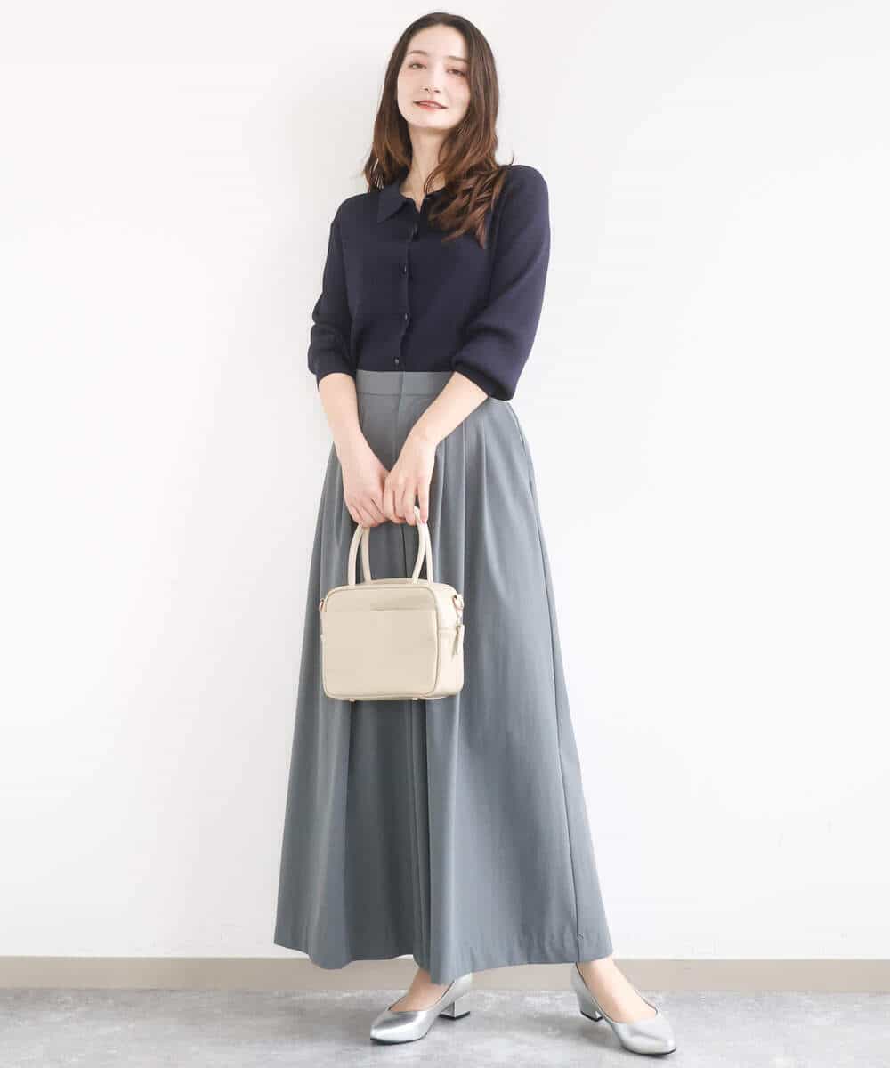 F1LGD37170 MK MICHEL KLEIN(小さいサイズ)(メゾン ドゥ サンク) 【小さいサイズ】ストレッチ3タックワイドパンツ/洗える ダークグレー