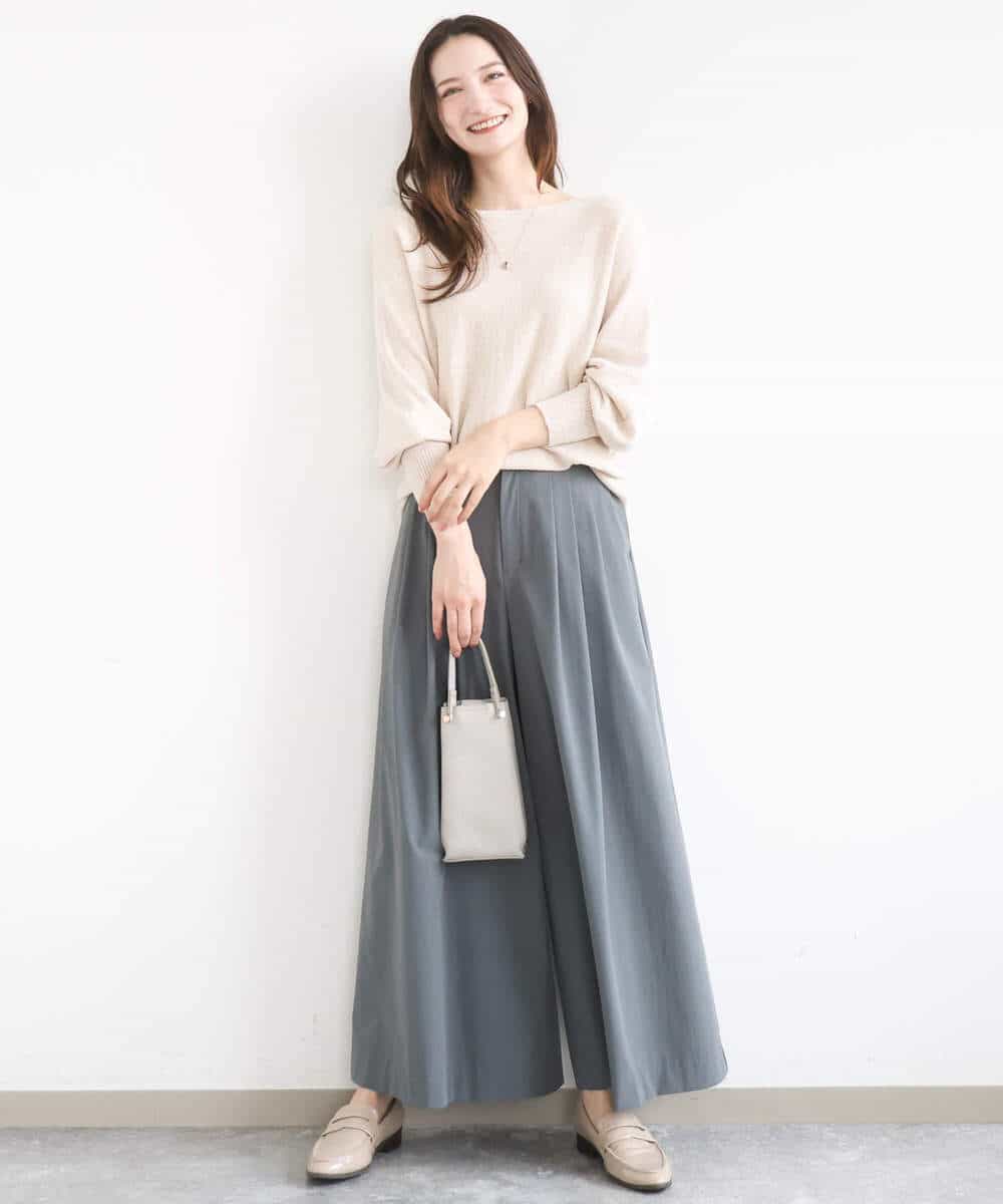 F1LGD37170 MK MICHEL KLEIN(小さいサイズ)(メゾン ドゥ サンク) 【小さいサイズ】ストレッチ3タックワイドパンツ/洗える ダークグレー