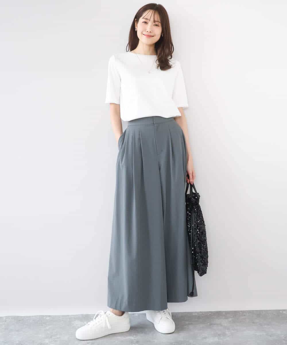 F1LGD37170 MK MICHEL KLEIN(小さいサイズ)(メゾン ドゥ サンク) 【小さいサイズ】ストレッチ3タックワイドパンツ/洗える ダークグレー