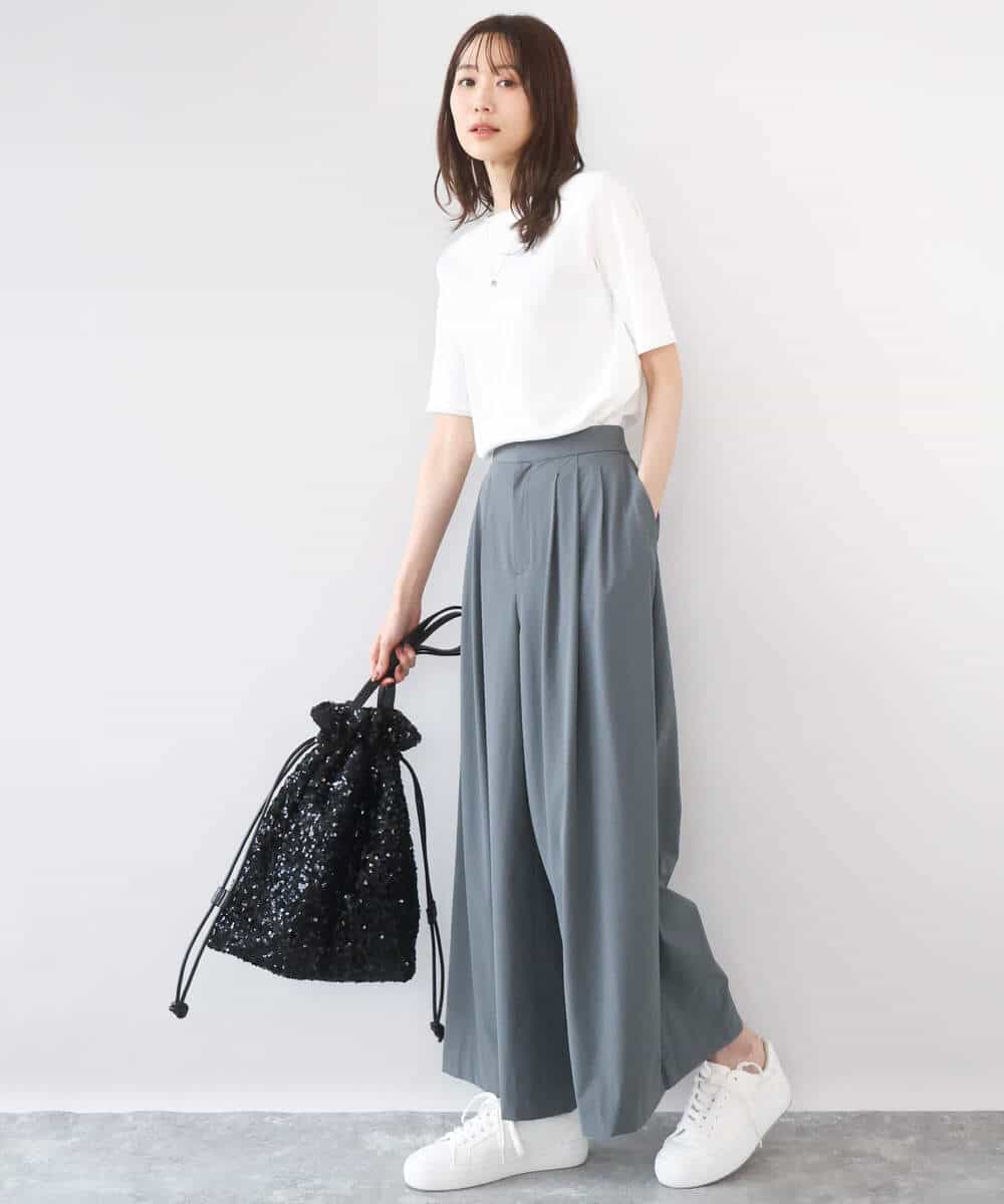 F1LGD37170 MK MICHEL KLEIN(小さいサイズ)(メゾン ドゥ サンク) 【小さいサイズ】ストレッチ3タックワイドパンツ/洗える ダークグレー