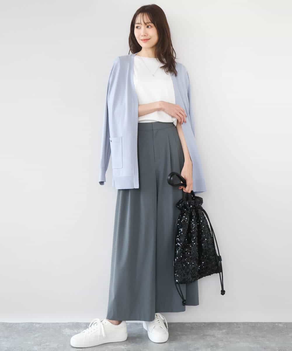 F1LGD37170 MK MICHEL KLEIN(小さいサイズ)(メゾン ドゥ サンク) 【小さいサイズ】ストレッチ3タックワイドパンツ/洗える ダークグレー