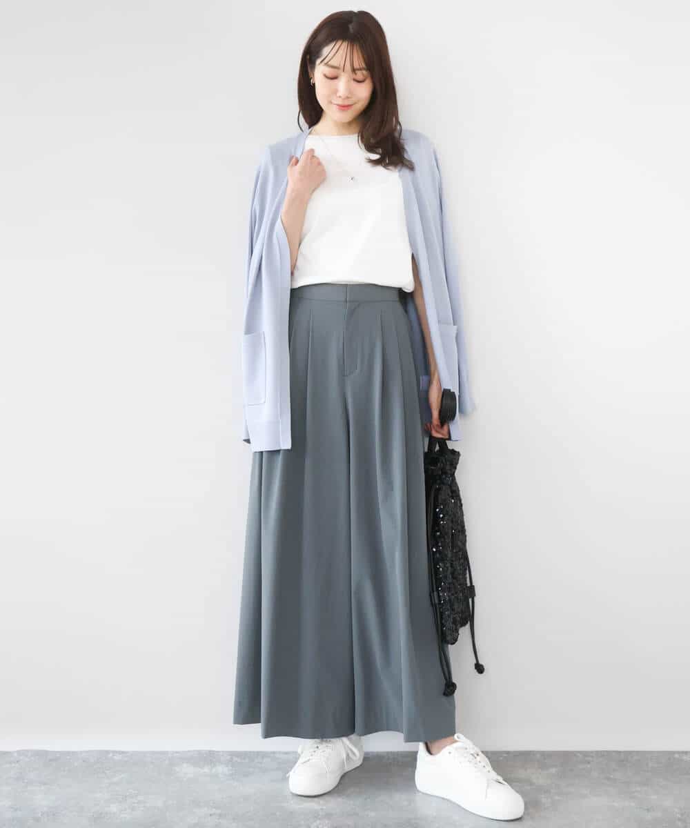 F1LGD37170 MK MICHEL KLEIN(小さいサイズ)(メゾン ドゥ サンク) 【小さいサイズ】ストレッチ3タックワイドパンツ/洗える ダークグレー