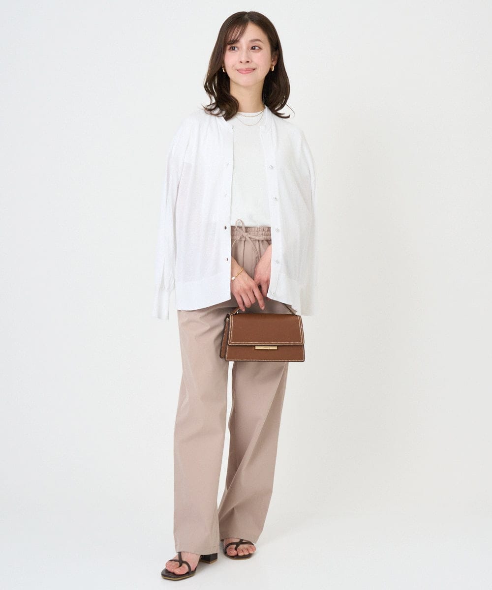 F1LGD40170 MK MICHEL KLEIN(小さいサイズ)(メゾン ドゥ サンク) 【小さいサイズ】コットンライクストレッチワイドパンツ/抗ピリング/洗濯機で洗える カーキ
