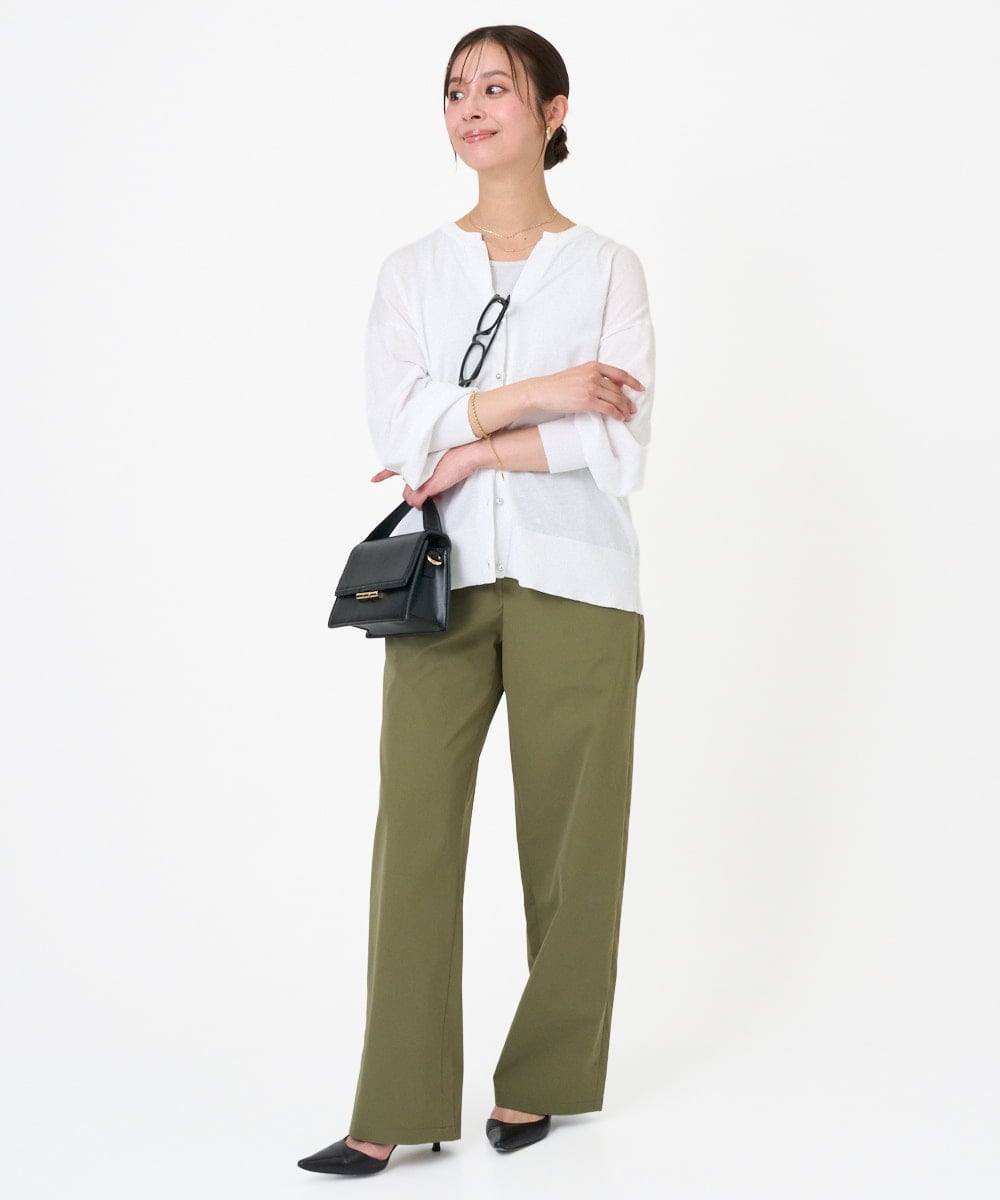 F1LGD40170 MK MICHEL KLEIN(小さいサイズ)(メゾン ドゥ サンク) 【小さいサイズ】コットンライクストレッチワイドパンツ/抗ピリング/洗濯機で洗える カーキ