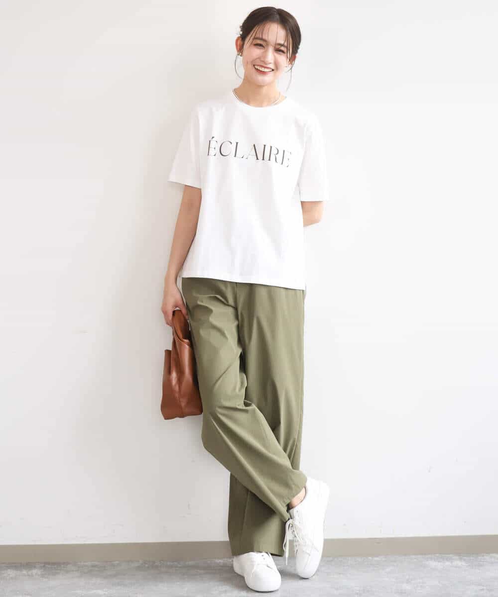 F1LGD40170 MK MICHEL KLEIN(小さいサイズ)(メゾン ドゥ サンク) 【小さいサイズ】コットンライクストレッチワイドパンツ/抗ピリング/洗濯機で洗える ネイビー