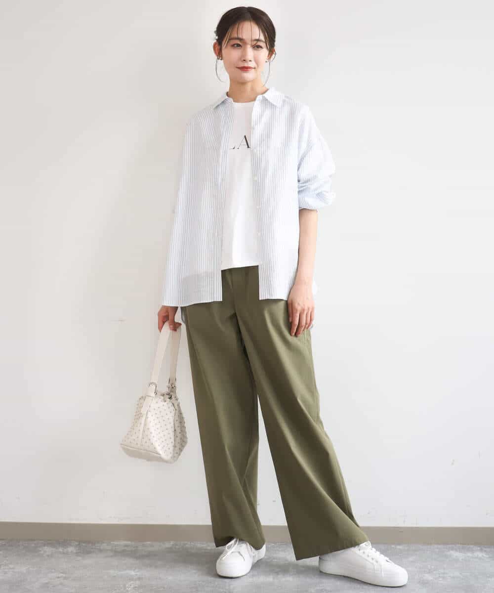 F1LGD40170 MK MICHEL KLEIN(小さいサイズ)(メゾン ドゥ サンク) 【小さいサイズ】コットンライクストレッチワイドパンツ/抗ピリング/洗濯機で洗える ネイビー