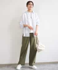 F1LGD40170 MK MICHEL KLEIN(小さいサイズ)(メゾン ドゥ サンク) 【小さいサイズ】コットンライクストレッチワイドパンツ/抗ピリング/洗濯機で洗える ネイビー