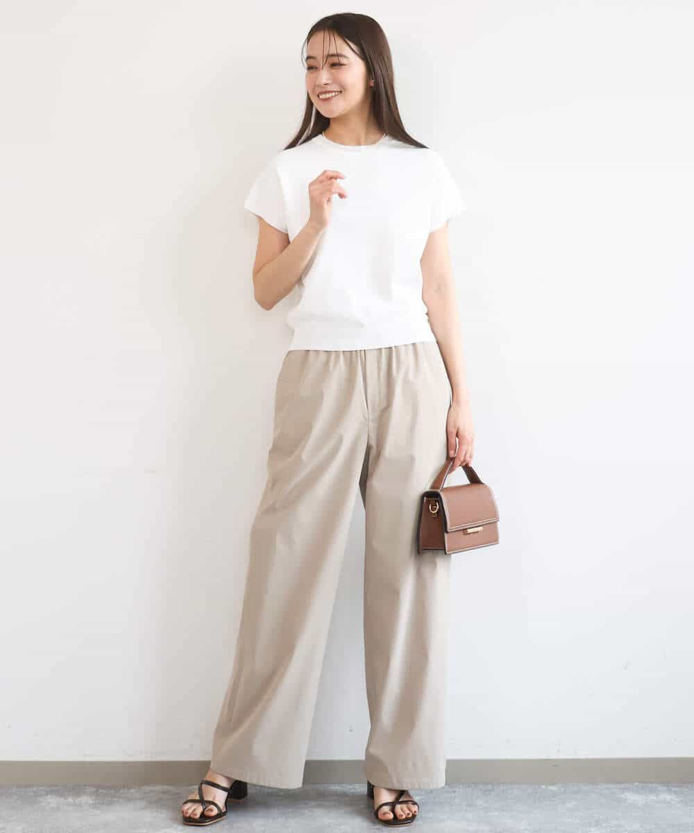 F1LGD40170 MK MICHEL KLEIN(小さいサイズ)(メゾン ドゥ サンク) 【小さいサイズ】コットンライクストレッチワイドパンツ/抗ピリング/洗濯機で洗える ネイビー