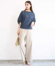 F1LGD40170 MK MICHEL KLEIN(小さいサイズ)(メゾン ドゥ サンク) 【小さいサイズ】コットンライクストレッチワイドパンツ/抗ピリング/洗濯機で洗える ネイビー