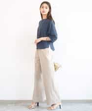 F1LGD40170 MK MICHEL KLEIN(小さいサイズ)(メゾン ドゥ サンク) 【小さいサイズ】コットンライクストレッチワイドパンツ/抗ピリング/洗濯機で洗える ネイビー