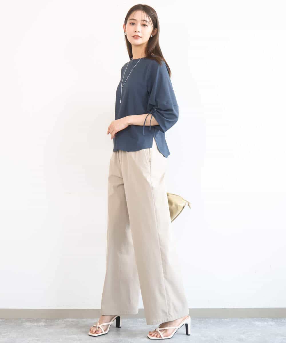 F1LGD40170 MK MICHEL KLEIN(小さいサイズ)(メゾン ドゥ サンク) 【小さいサイズ】コットンライクストレッチワイドパンツ/抗ピリング/洗濯機で洗える ネイビー