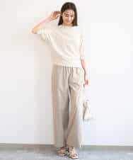 F1LGD40170 MK MICHEL KLEIN(小さいサイズ)(メゾン ドゥ サンク) 【小さいサイズ】コットンライクストレッチワイドパンツ/抗ピリング/洗濯機で洗える ネイビー