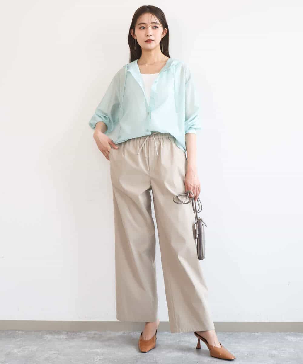 F1LGD40170 MK MICHEL KLEIN(小さいサイズ)(メゾン ドゥ サンク) 【小さいサイズ】コットンライクストレッチワイドパンツ/抗ピリング/洗濯機で洗える ネイビー