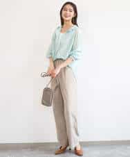 F1LGD40170 MK MICHEL KLEIN(小さいサイズ)(メゾン ドゥ サンク) 【小さいサイズ】コットンライクストレッチワイドパンツ/抗ピリング/洗濯機で洗える ネイビー