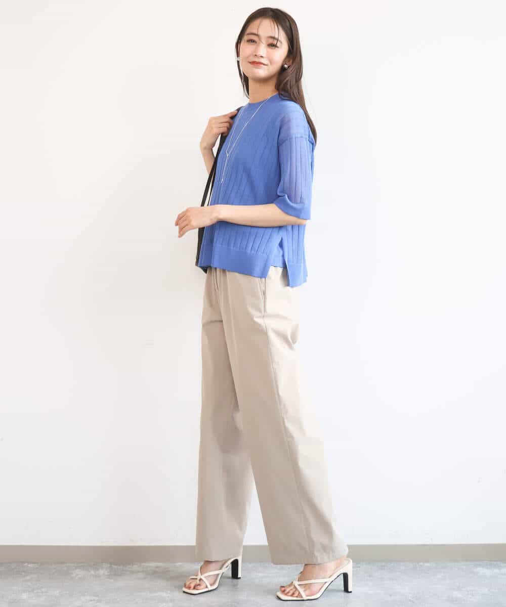 F1LGD40170 MK MICHEL KLEIN(小さいサイズ)(メゾン ドゥ サンク) 【小さいサイズ】コットンライクストレッチワイドパンツ/抗ピリング/洗濯機で洗える ネイビー