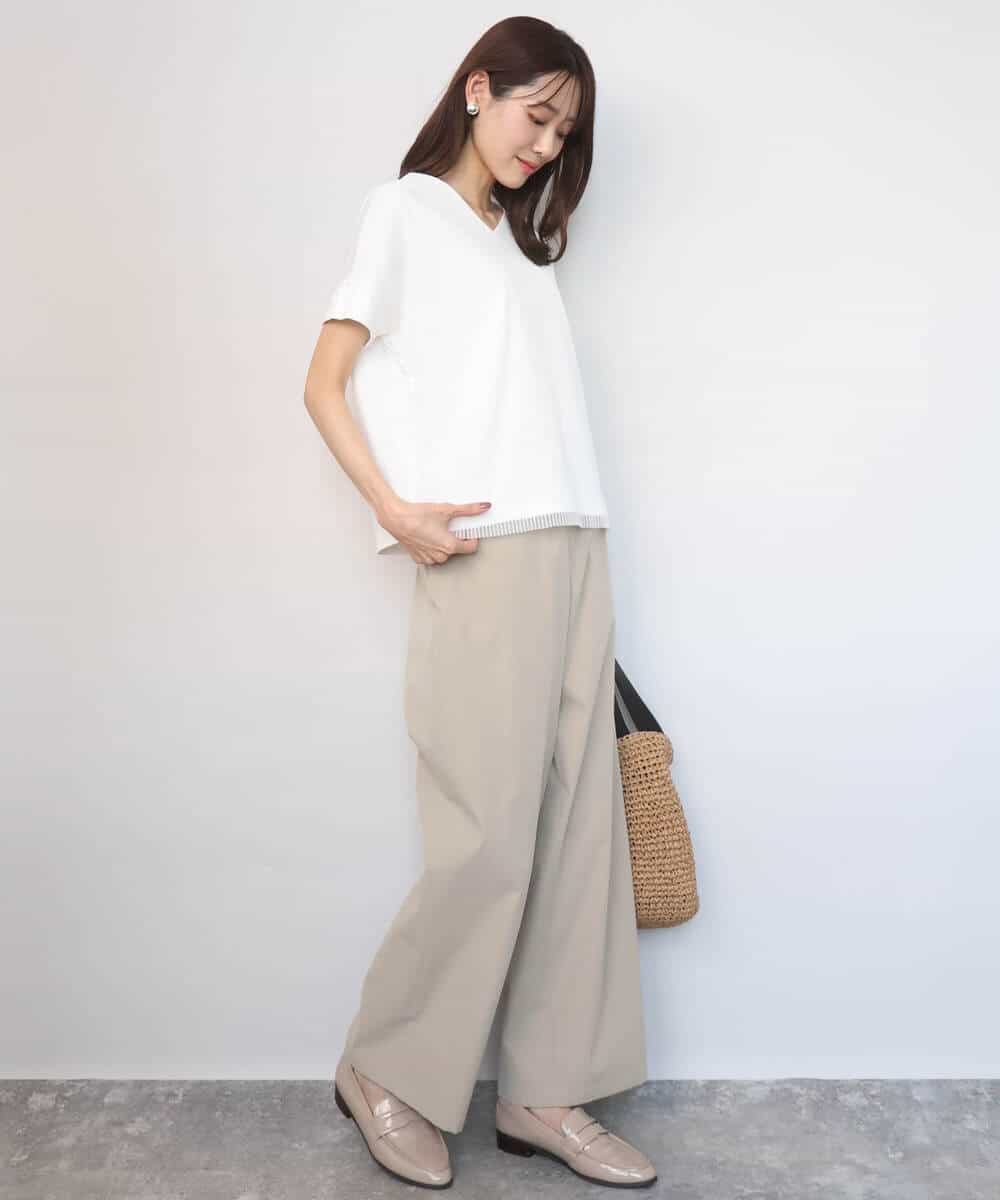 F1LGD40170 MK MICHEL KLEIN(小さいサイズ)(メゾン ドゥ サンク) 【小さいサイズ】コットンライクストレッチワイドパンツ/抗ピリング/洗濯機で洗える ネイビー