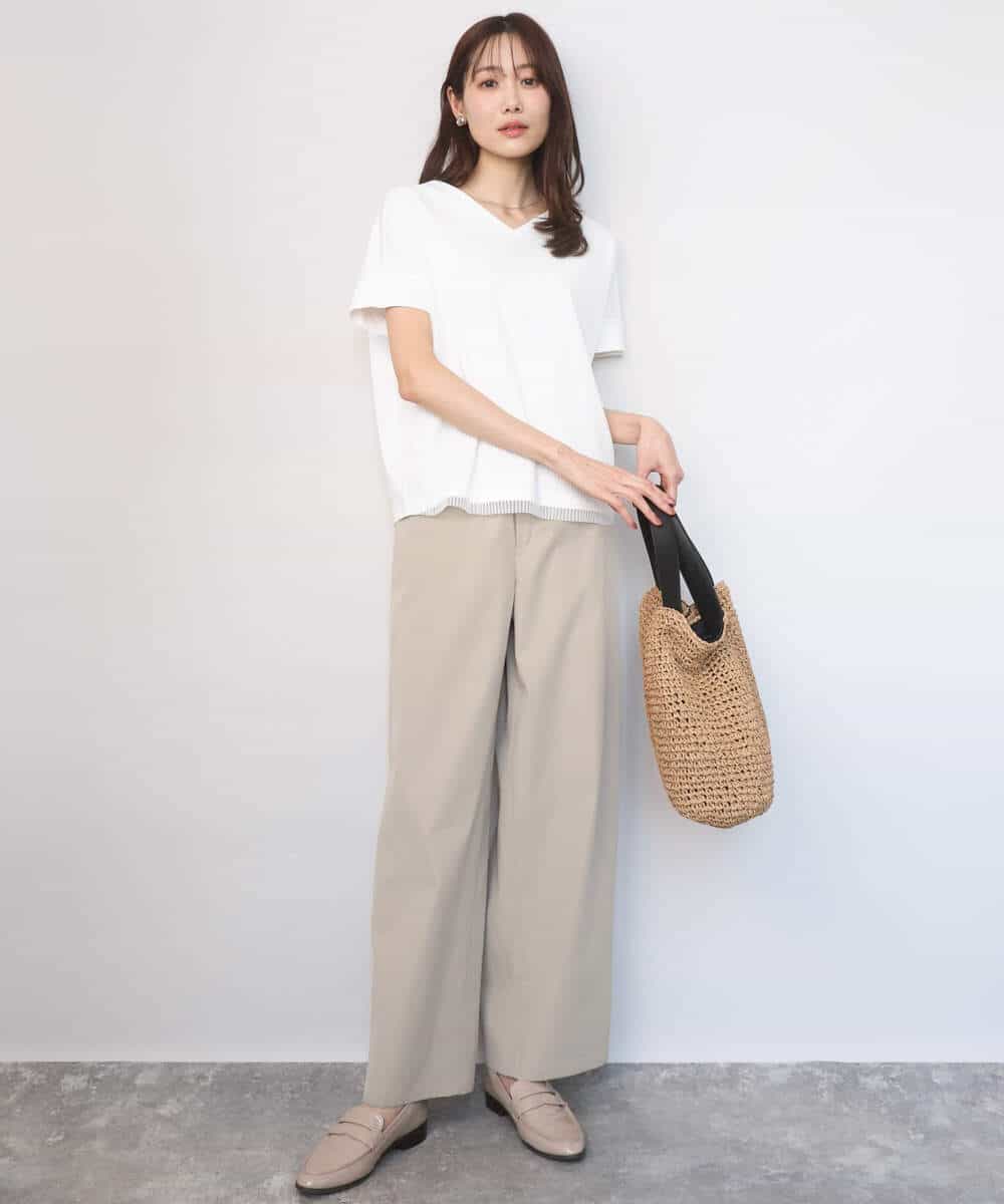 F1LGD40170 MK MICHEL KLEIN(小さいサイズ)(メゾン ドゥ サンク) 【小さいサイズ】コットンライクストレッチワイドパンツ/抗ピリング/洗濯機で洗える ネイビー