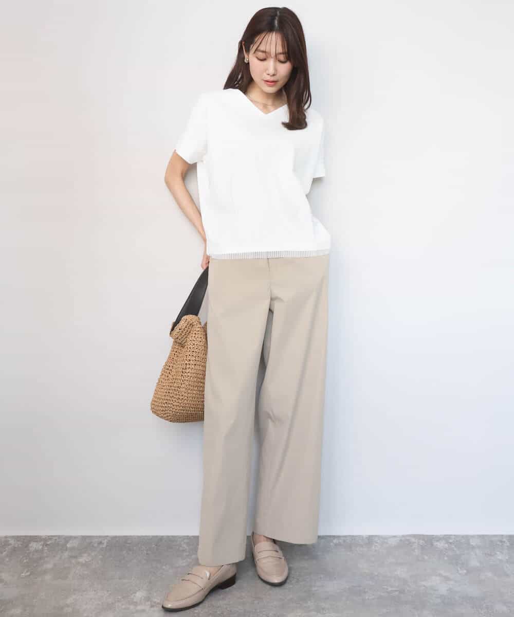 F1LGD40170 MK MICHEL KLEIN(小さいサイズ)(メゾン ドゥ サンク) 【小さいサイズ】コットンライクストレッチワイドパンツ/抗ピリング/洗濯機で洗える ネイビー