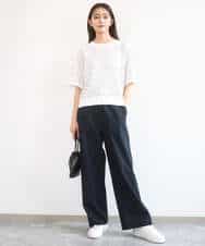 F1LGD40170 MK MICHEL KLEIN(小さいサイズ)(メゾン ドゥ サンク) 【小さいサイズ】コットンライクストレッチワイドパンツ/抗ピリング/洗濯機で洗える ネイビー