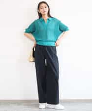 F1LGD40170 MK MICHEL KLEIN(小さいサイズ)(メゾン ドゥ サンク) 【小さいサイズ】コットンライクストレッチワイドパンツ/抗ピリング/洗濯機で洗える ネイビー