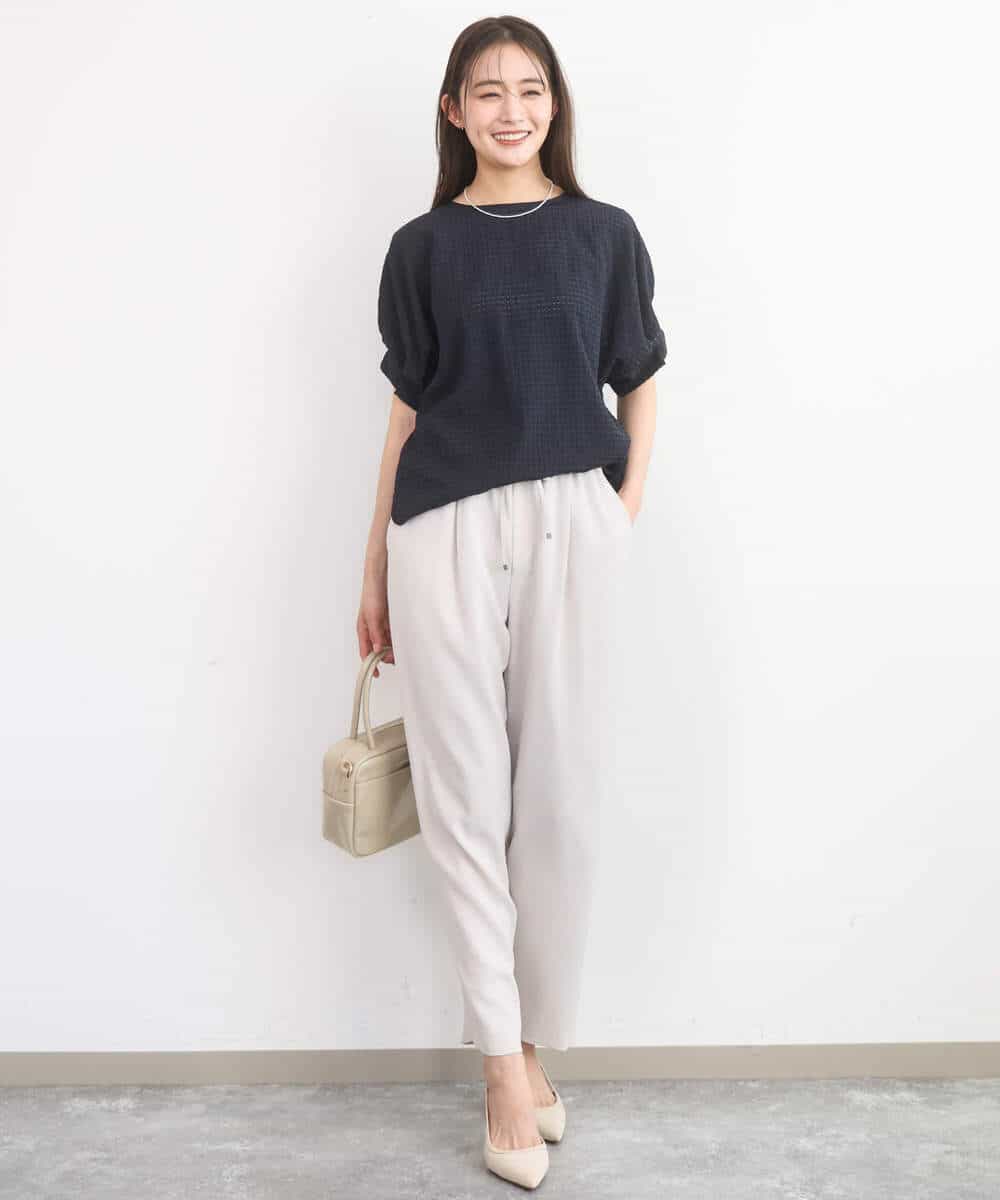 F1LGD44160 MK MICHEL KLEIN(小さいサイズ)(メゾン ドゥ サンク) 【小さいサイズ】[UVカット/接触冷感/防シワ/通気性/洗濯機で洗える]テーパードパンツ ベージュ