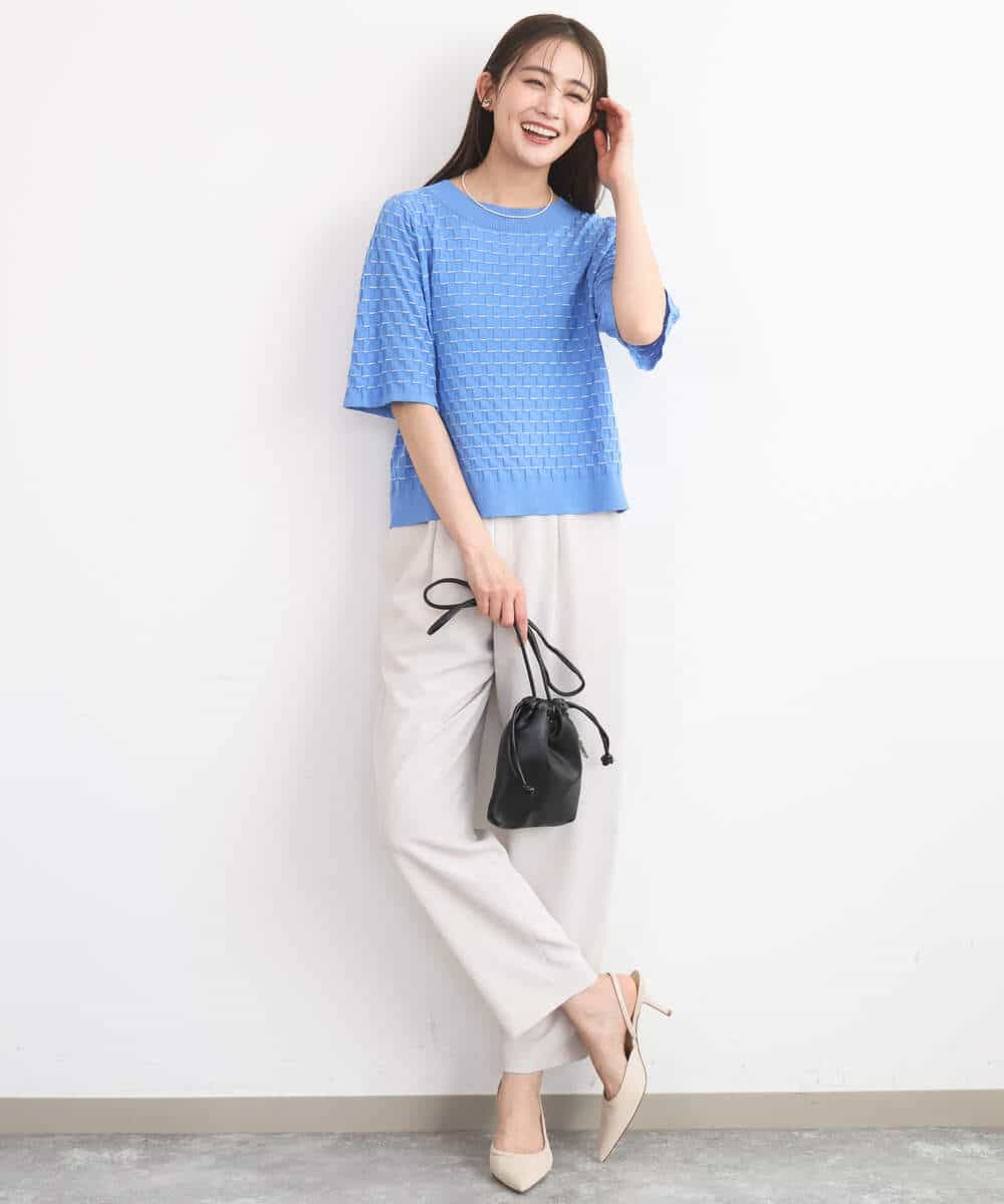 F1LGD44160 MK MICHEL KLEIN(小さいサイズ)(メゾン ドゥ サンク) 【小さいサイズ】[UVカット/接触冷感/防シワ/通気性/洗濯機で洗える]テーパードパンツ ベージュ