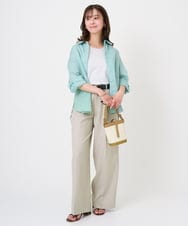 F1LGD46180 MK MICHEL KLEIN(小さいサイズ)(メゾン ドゥ サンク) 【小さいサイズ】[UVカット/接触冷感/速乾/洗える]バイオヴィンテージツイル ワイドストレートパンツ グレージュ