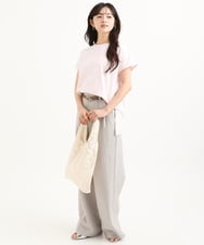 F1LGD46180 MK MICHEL KLEIN(小さいサイズ)(メゾン ドゥ サンク) 【小さいサイズ】[UVカット/接触冷感/速乾/洗える]バイオヴィンテージツイル ワイドストレートパンツ グレージュ